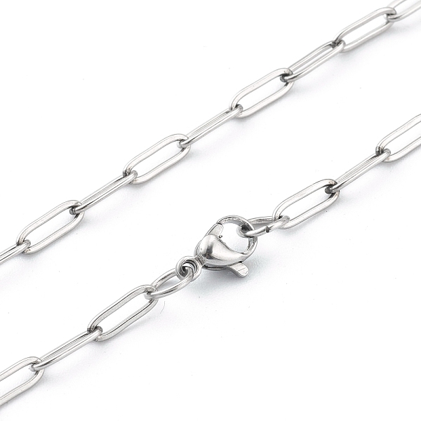 

PandaHall 304 Stainless Steel Paperclip Chain, Drawn Elongated Cable Chain Necklaces, with Lobster Claw Clasps, Stainless Steel Color...