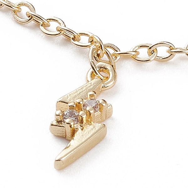 

PandaHall Brass Micro Pave Clear Cubic Zirconia Charm Anklets, with Cable Chains, Star, Crescent, Cross, Lightning Bolt & Lock, Real 18K...