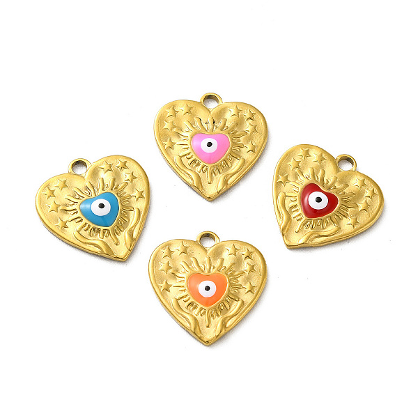 

PandaHall Ion Plating(IP) 304 Stainless Steel Pendants, with Evil Eye Enamel, Real 18K Gold Plated, Heart with Star Charm, Mixed Color..., Multicolor