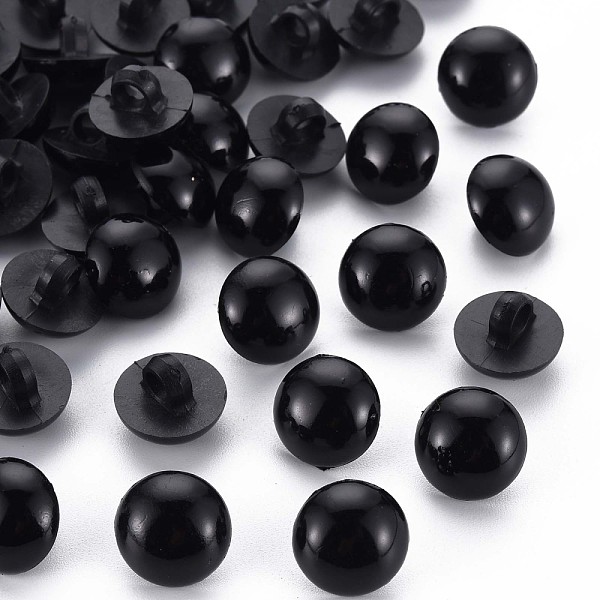 PandaHall 1-Hole Plastic Buttons, Half Round, Black, 12.5x10mm, Hole: 2.5mm Plastic Half Round Black