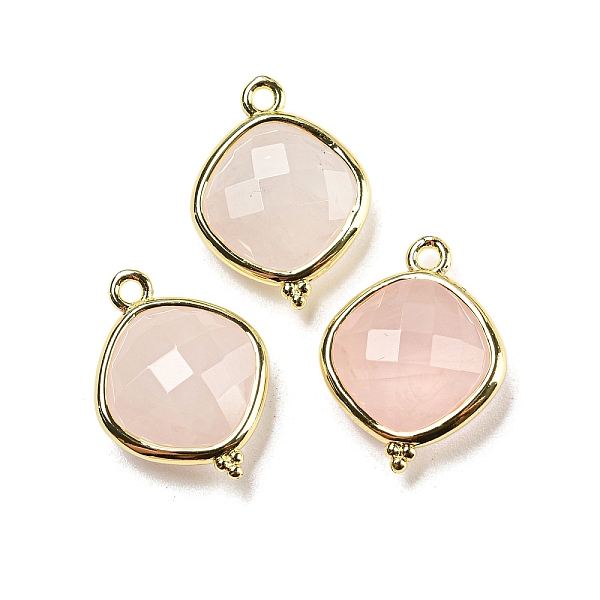 

PandaHall Natural Rose Quartz Pendants, Rack Plating Golden Plated Brass Faceted Rhombus Charms, 19x14.5x5.5mm, Hole: 1.6mm Rose Quartz...