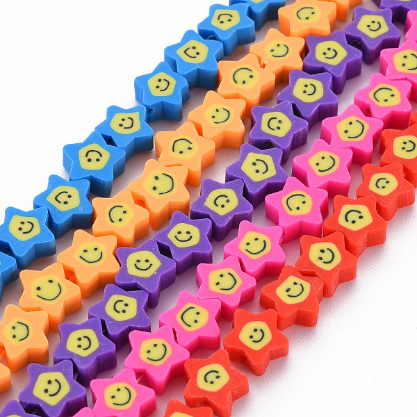 

PandaHall Handmade Polymer Clay Bead Strands, Star with Smiling Face, Mixed Color, 7.5~9x8.5~9x3.5~4mm, Hole: 1.6mm, about 39~40pcs/strand..., Multicolor