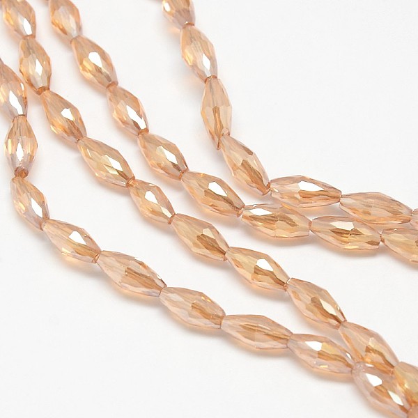 

PandaHall Electroplate Crystal Glass Rice Beads Strands, Faceted, Rainbow Color Plated, Light Salmon, 4x9mm, Hole: 1mm, about 58pcs/strand..., Red