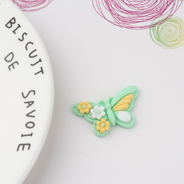 

PandaHall Opaque Resin Decoden Cabochons, Butterfly with Flower, Medium Spring Green, 21x36mm Resin Butterfly