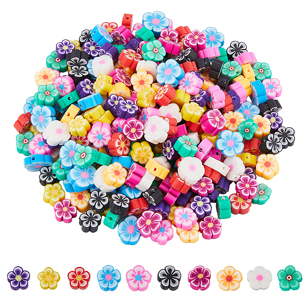 

PandaHall DICOSMETIC 300Pcs 10 Colors Handmade Polymer Clay Beads, Flower, Mixed Color, 7~10x7~11x3~5mm, Hole: 1.6mm, 30pcs/color Polymer..., Multicolor