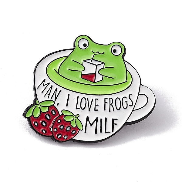 PandaHall Cartoon Frog Enamel Pin, Electrophoresis Black Alloy Word Man I Love Frogs Milf Brooch for Backpack Clothes, Cup Pattern...
