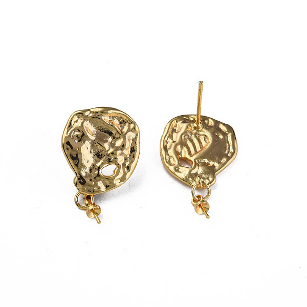 

PandaHall Brass Stud Earring Findings, with 925 Sterling Silver Pins, for Half Drilled Bead, Nickel Free, Twist Oval, Real 18K Gold Plated...