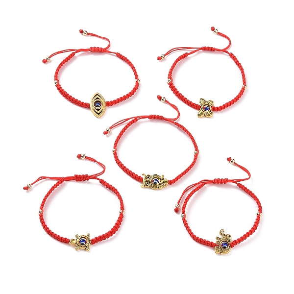 

PandaHall Adjustable Nylon Braided Bead Bracelets, Resin Evil Eye & Alloy Owl/Tortoise/Elephant/Eye/Butterfly Bead Bracelets for Women, Red...
