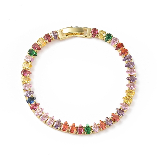 

PandaHall Cubic Zirconia Tennis Bracelet, Golden Brass Teardrop Link Chain Bracelet for Women, Cadmium Free & Lead Free, Colorful, 7-1/8...