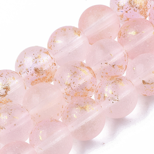 

PandaHall Frosted Spray Painted Glass Beads Strands, with Golden Foil, Round, Pink, 10~11mm, Hole: 1.4~1.6mm, about 39~42pcs/Strand, 14.84...