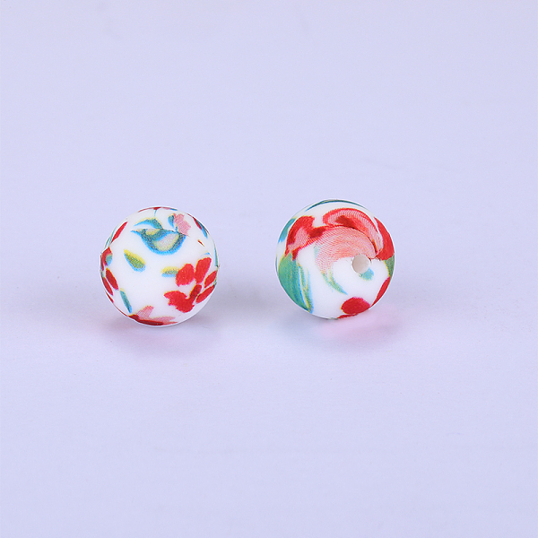 

PandaHall Printed Round with Flower Pattern Silicone Focal Beads, Random Color, 15x15mm, Hole: 2mm Silicone Round Multicolor
