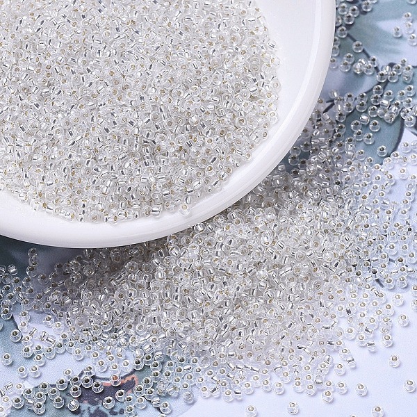 

PandaHall MIYUKI Round Rocailles Beads, Japanese Seed Beads, 11/0, (RR1) Silver Lined Crystal, 2x1.3mm, Hole: 0.8mm, about 1111pcs/10g Glass..., Clear