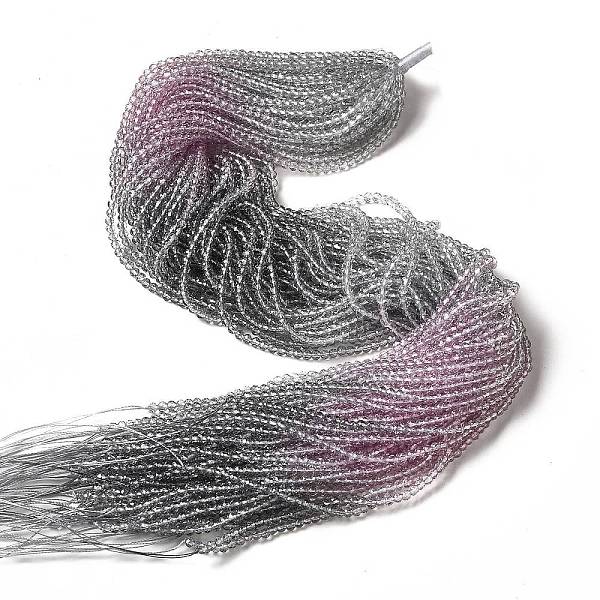 

PandaHall Transparent Gradient Color Glass Beads Strands, Faceted Round, Slate Gray & Orchid, 3x2.8mm, Hole: 0.9mm, about 123pcs/strand...
