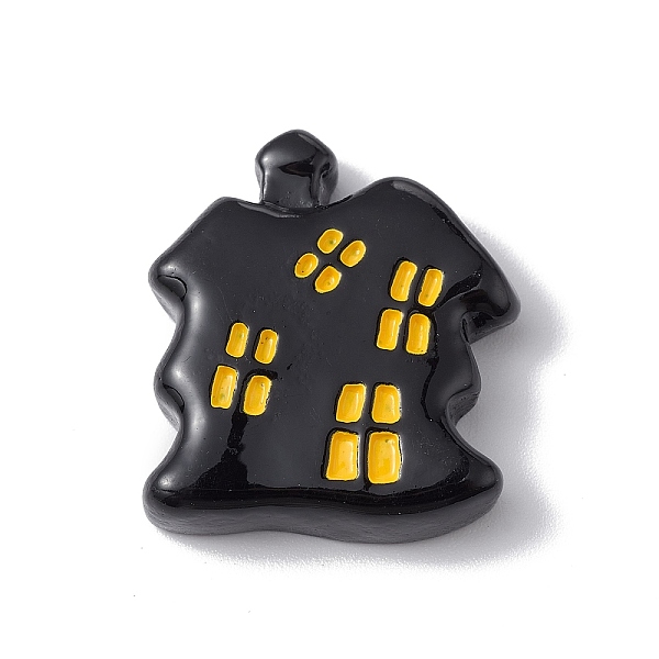 PandaHall Halloween Theme Opaque Resin Cabochons, Black, House Pattern, 23x21x5mm Resin House Black