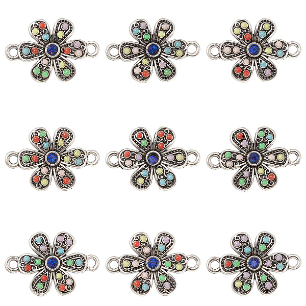 

PandaHall 10Pcs Alloy Connector Charms, with Sapphire Rhinestone & Colorful Seed Beads, Flower Links, Antique Silver, 16x22x3mm, Hole: 2mm..., Blue