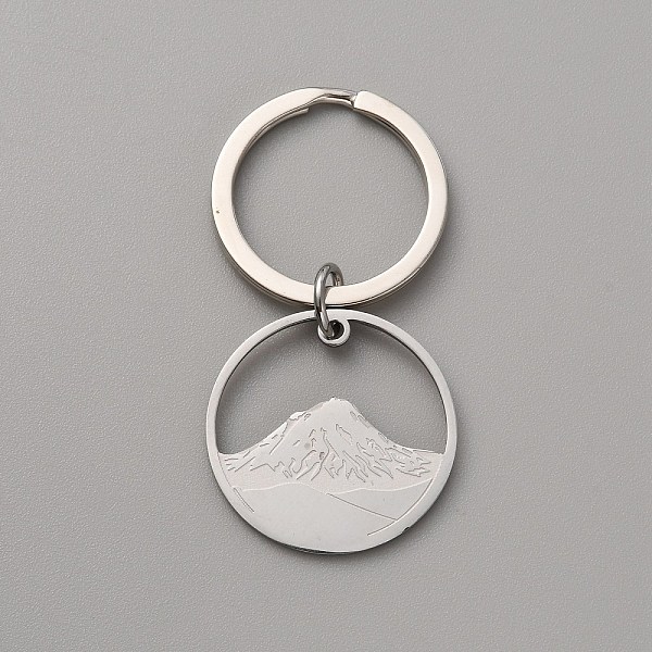 

PandaHall Round Ring with Mountain 304 Stainless Steel Pendant Keychain, for Keychain, Purse, Backpack Ornament, Stainless Steel Color...