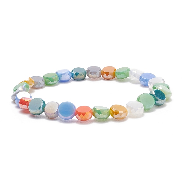 

PandaHall Glass Flat Round Beaded Stretch Bracelet for Women, Colorful, Inner Diameter: 2-1/4 inch(5.7cm) Glass