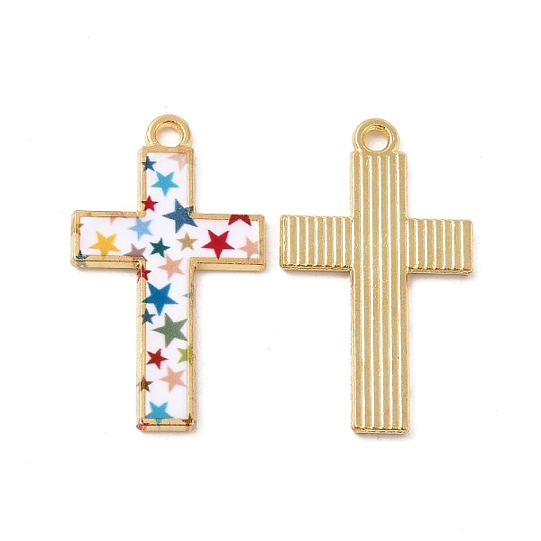 

PandaHall Rack Plating Golden Tone Alloy Mosaic Style Pendants, with Enamel, Cadmium Free & Nickel Free & Lead Free, Cross Charm, Star...