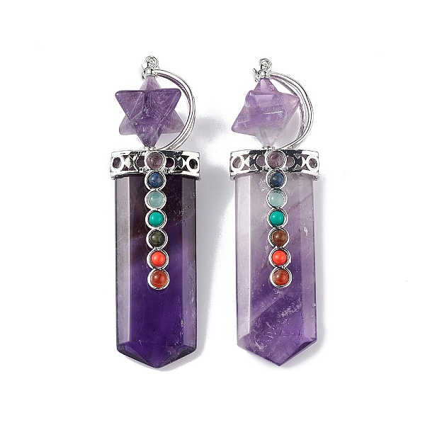 

PandaHall Chakra Themed Natural Amethyst Big Pendants, Faceted Sword Charms, with Rack Plating Platinum Plated Brass Findings, Cadmium Free...