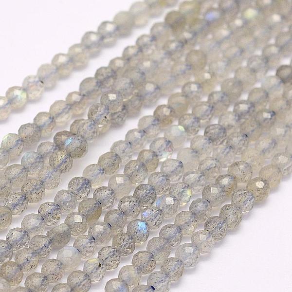 

PandaHall Natural Labradorite Beads Strands, Faceted, Round, 3mm, Hole: 0.5mm, about 132pcs/strand, 15.7 inch(40cm) Labradorite Round Gray