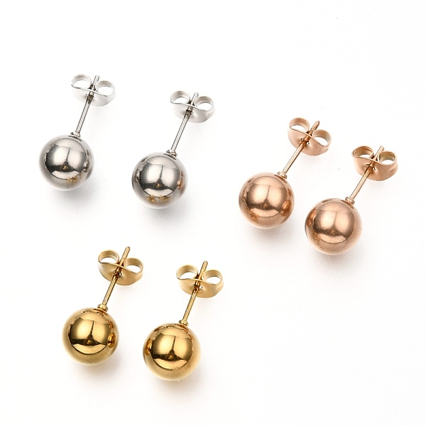 

PandaHall 304 Stainless Steel Ball Stud Earrings, Round, Mixed Color, 19x8mm, Pin: 0.8mm, 3 pairs/board 304 Stainless Steel Round