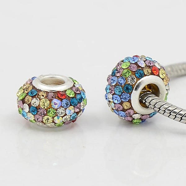 

PandaHall Grade A Rhinestone European Beads, Large Hole Beads, Resin, with Silver Color Plated Brass Core, Rondelle, Colorful, 15x10mm, Hole..., Multicolor