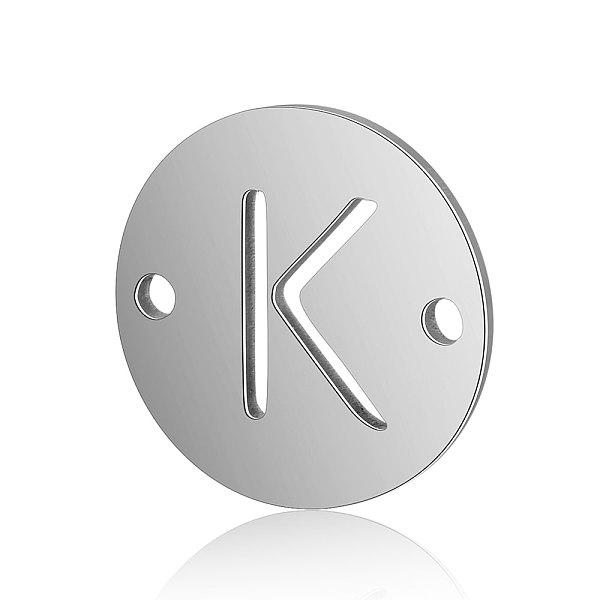 

PandaHall Titanium Steel Links connectors, Flat Round with Letter, Stainless Steel Color, Letter.K, 12x0.8mm, Hole: 0.8mm Titanium Steel...