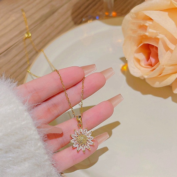 

PandaHall Titanium Steel Cable Chain Necklaces, Rhinestone Pendant Necklaces, Flower, 8.27~19.69 inch(21~50cm) Titanium Steel Flower