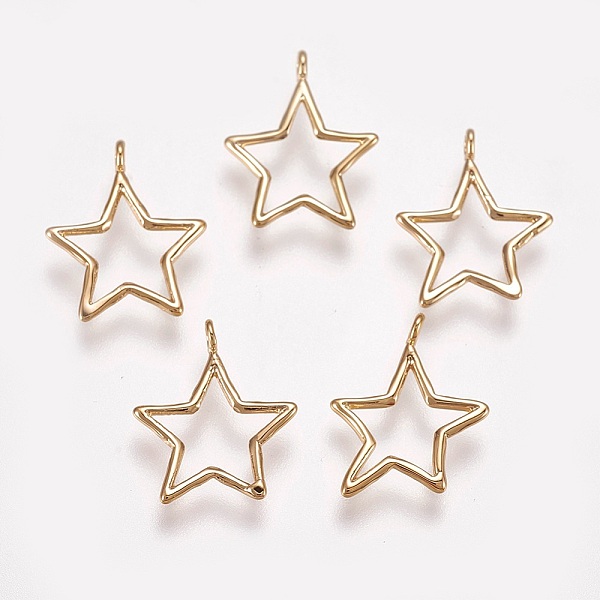 

PandaHall Brass Pendamts, Real 18K Gold Plated, Star, 15.5x14x1mm, Hole: 1mm Brass Star