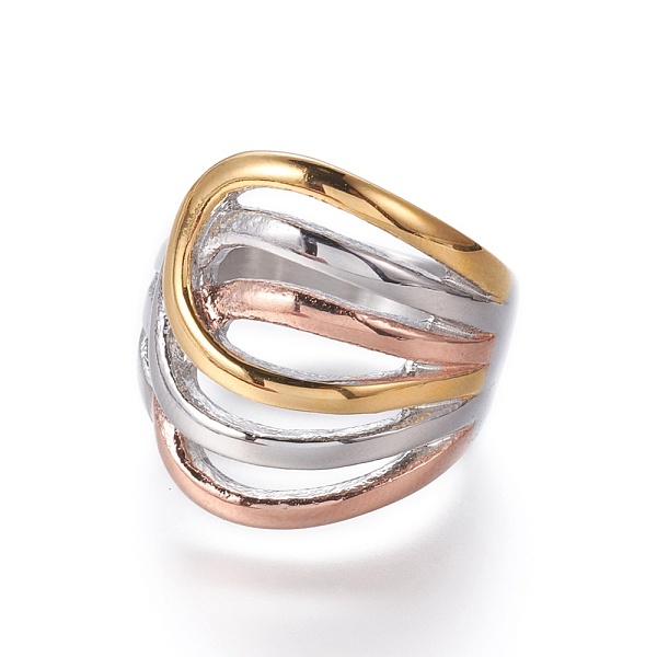 

PandaHall 304 Stainless Steel Finger Rings, Tri-color Wide Band Rings, Mixed Color, Size 6~9, 16~19mm 304 Stainless Steel