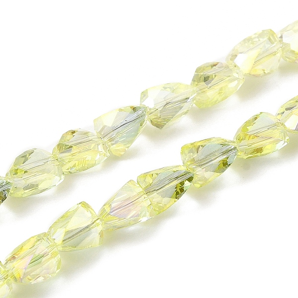 

PandaHall Transparent Electroplate Glass Beads Strands, Rainbow Plated, Faceted, Triangle, Light Yellow, 7x5.5~6x5.5~6mm, Hole: 1.2mm, about...