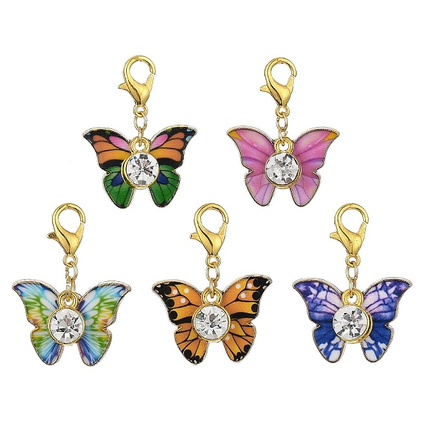 

PandaHall Butterfly Alloy Enamel & Glass Rhinestone Pendant Decorations, with Zinc Alloy Lobster Claw Clasps, Mixed Color, 29mm Alloy..., Multicolor