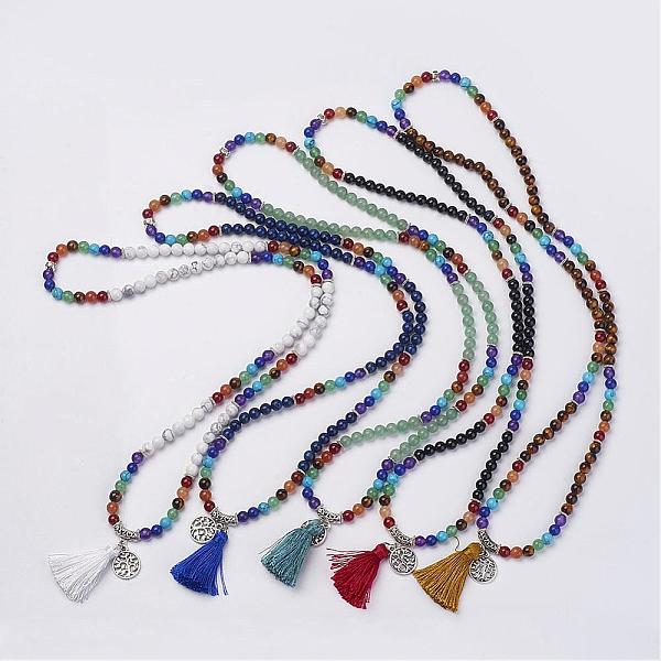 

PandaHall Natural Gemstone Beads Necklaces, with Polyester Tassel and Alloy Findings, 29.1 inch(74cm) Mixed Stone Multicolor