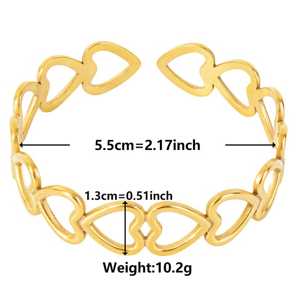 

PandaHall Elegant and Stylish Design Hollow Heart 304 Stainless Steel Cuff Bangles for Women Stainless Steel
