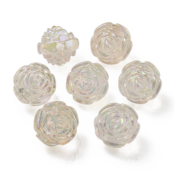 

PandaHall UV Plating Rainbow Iridescent Acrylic Beads, Two Tone Bead in Bead, Rose, Clear, 15.5x16x15mm, Hole: 3mm Acrylic Flower Clear