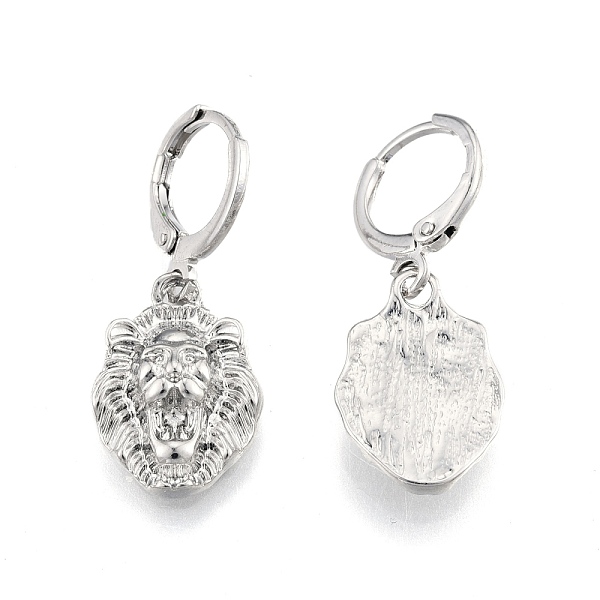

PandaHall Brass Lion Dangle Leverback Earrings for Women, Cadmium Free & Nickel Free & Lead Free, Real Platinum Plated, 30mm, Pin: 1mm Brass