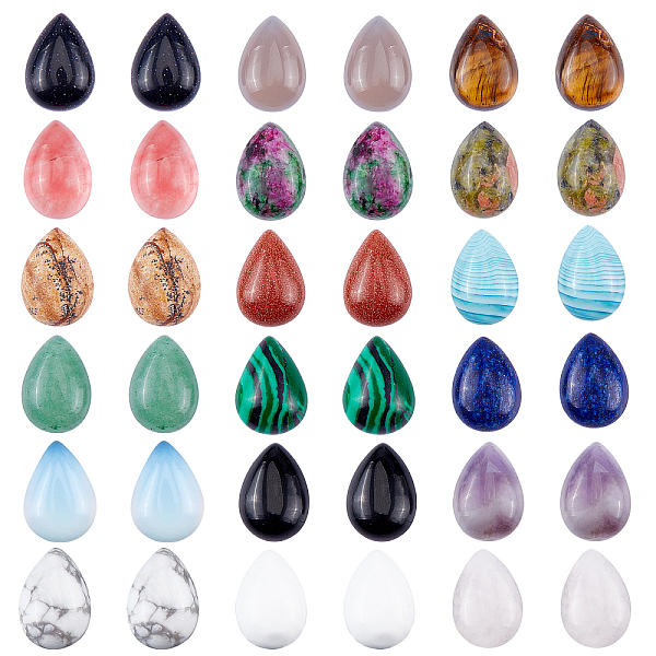 

PandaHall Mixed Gemstone Cabochons, Teardrop, 13~14x9~10x5mm, 26pcs/box Mixed Stone Teardrop