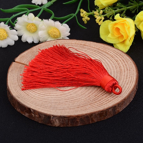 

PandaHall Nylon Tassel Big Pendant Decorations, Red, 70~74x11mm, Hole: 4mm Nylon Red