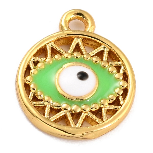 

PandaHall Golden Brass Enamel Pendants, Long-Lasting Plated, Flat Round with Evil Eye, Green, 12x9.5x1.5mm, Hole: 1.2mm Brass+Enamel Eye...