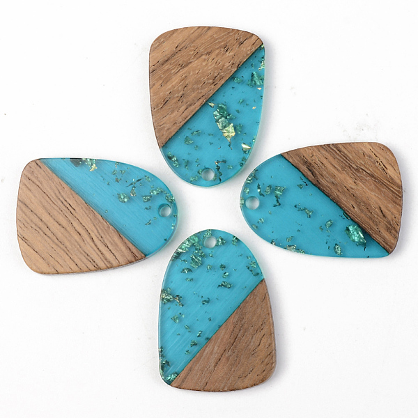 

PandaHall Transparent Resin & Walnut Wood Pendants, with Gold Foil, Teardrop, Dark Turquoise, 28x20x3mm, Hole: 2mm Resin+Wood Teardrop Cyan