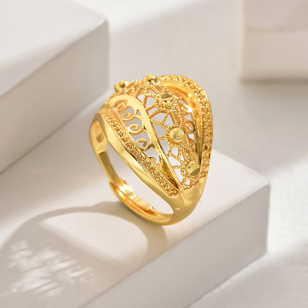 

PandaHall Fashionable European and American Style Wheat Lucky Cuff Ring, Brass Hollow Wedding Jewelry for Women, Real 18K Gold Plated Brass