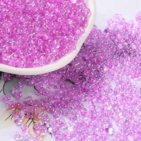 

PandaHall AB Color Plated Glass Seed Beads, Transparent Colours Rainbow, Peanut, Deep Pink, 4~4.5x2~2.5x2~2.5mm, Hole: 0.8~0.9mm, about...