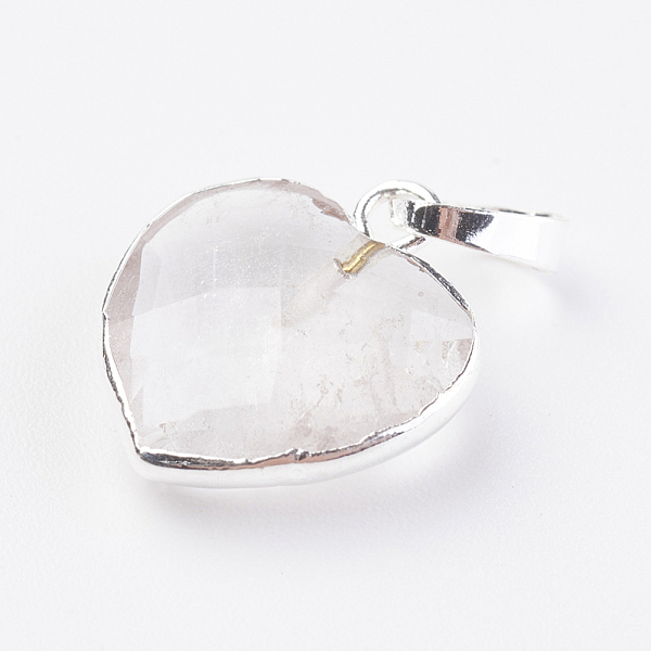 

PandaHall Natural Quartz Crystal Pendants, with Brass Findings, Faceted, Heart, Silver Color Plated, 14~15x12~12.5x4.5~5.5mm, Hole: 4x6mm...
