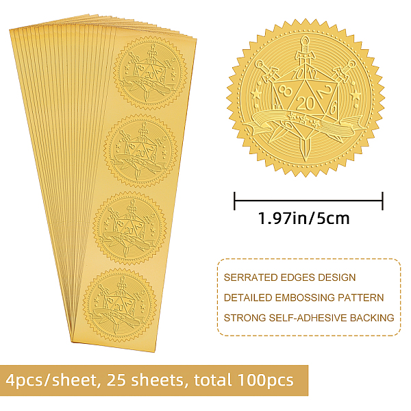 

PandaHall CRASPIRE 100PCS Gold Foil Stickers Dice Embossed Certificate Seals Self Adhesive Stickers Medal Decoration Stickers Certification...