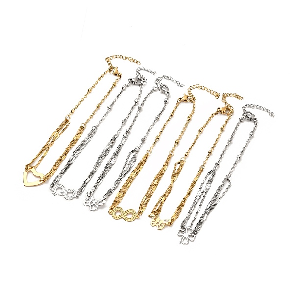 

PandaHall 304 Stainless Steel Link Anklet with Satellite Chains for Women, Mixed Patterns, Pendant: 9.5~20x8.5~13x0.5mm, 8-5/8 inch(22cm)...