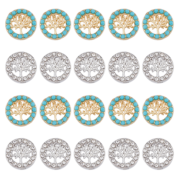 

PandaHall DICOSMETIC 50Pcs Tree of Life Beads 2 Colors Alloy Slide Charms with Synthetic Turquoise Flat Round Tree of Life Filigree Spacer..., Clear