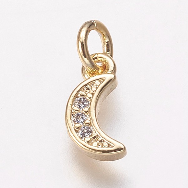 

PandaHall Brass Cubic Zirconia Pendants, Moon Charms, Golden, 9.5x5x2mm, Hole: 3mm Brass+Cubic Zirconia Moon Clear