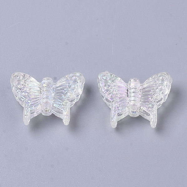 

PandaHall Transparent Acrylic Beads, AB Color Plating, Butterfly, Floral White, 12.5x15x4.5mm, Hole: 1.2mm Acrylic Butterfly