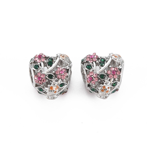 

PandaHall Rack Plating Alloy European Beads, with Rose & Emerald Rhinestone & Light Salmon Enamel, Large Hole Beads, Cadmium Free & Nickel..., Pink
