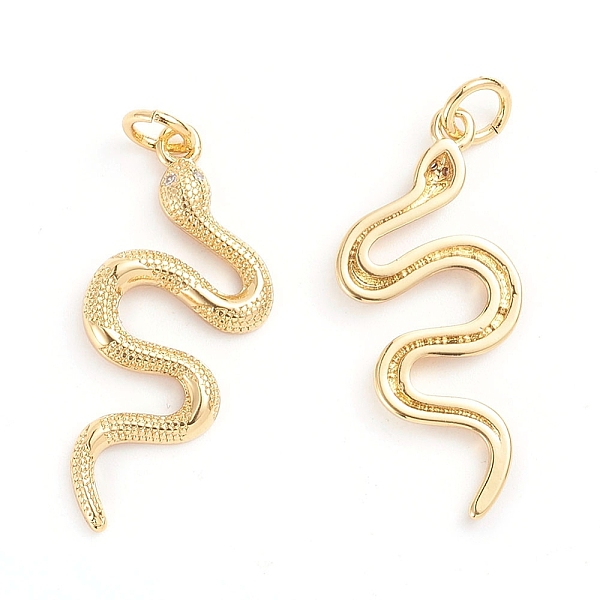 

PandaHall Brass Micro Pave Cubic Zirconia Pendants, with Jump Ring, Snake, Clear, Clear, Real 18K Gold Plated, 27.5x12x2mm, Hole: 3mm...
